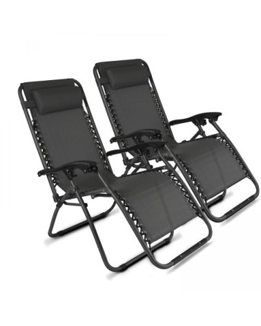 Lot de 2 fauteuils lounge inclinable en acier gris