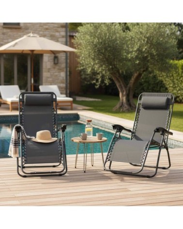 Lot de 2 fauteuils lounge inclinable en acier gris