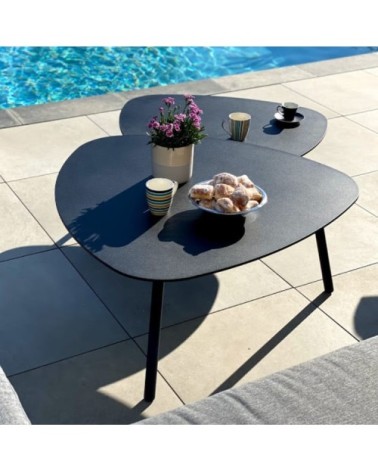 Table basse de jardin aluminium et acier noir D90cm