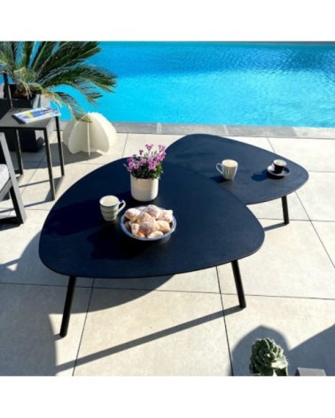Table basse de jardin aluminium et acier noir D90cm