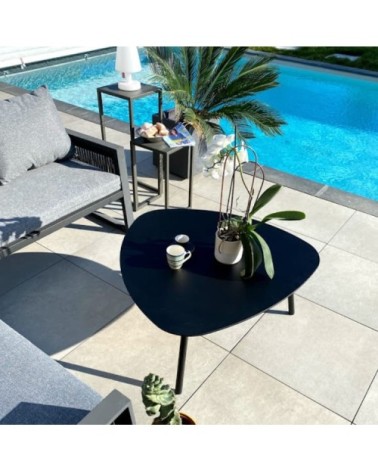 Table basse de jardin aluminium et acier noir D74cm