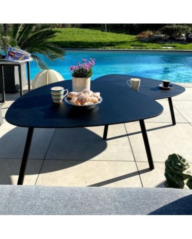 Table basse de jardin aluminium et acier noir D74cm