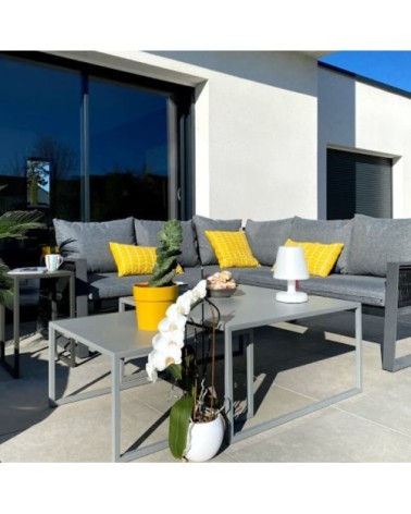 Table basse de jardin carrée en acier gris H40cm