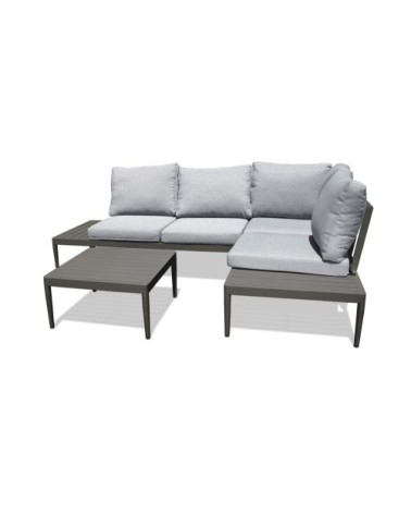 Salon de jardin d'angle 4 places en aluminium gris anthracite