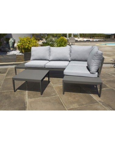 Salon de jardin d'angle 4 places en aluminium gris anthracite