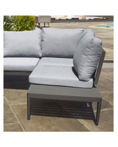 Salon de jardin d'angle 4 places en aluminium gris anthracite