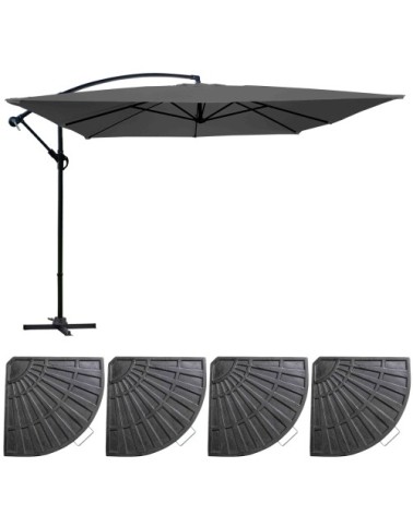 Parasol déporté 3x3m et 4 dalles à lestées gris
