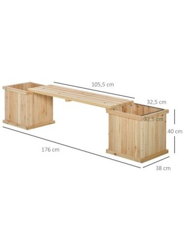 Banc de jardin jardinière double 2 en 1 bois sapin pré-huilé