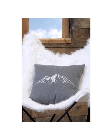 Coussin 45 x 45 cm gris imprimé montagne Charvin