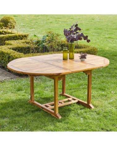 Table de jardin en teck huilé massif extensible ovale 6/8 pers.