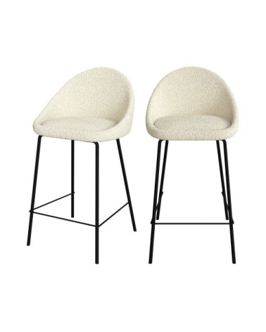 Lot de 2 chaises pour îlot central 65 cm en tissu bouclette blanc
