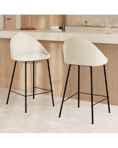Lot de 2 chaises pour îlot central 65 cm en tissu bouclette blanc