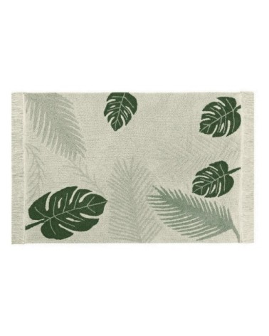 Tapis coton motif tropique feuilles vert 140x200