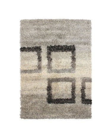 Tapis à poils longs motifs carrés gris 120x170