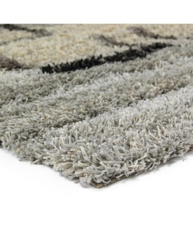 Tapis à poils longs motifs carrés gris 120x170