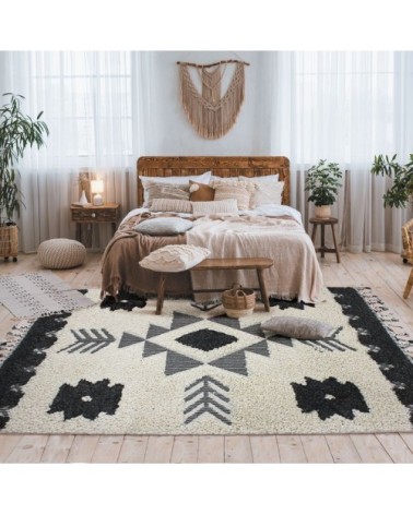 Tapis à reliefs lignes crème et gris 197x290