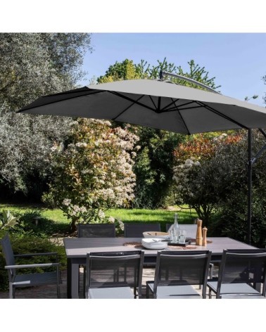 Parasol déporté 3x3m et 4 dalles à remplir acier gris