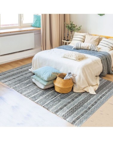 Tapis 100% coton blanc-noir 160x230