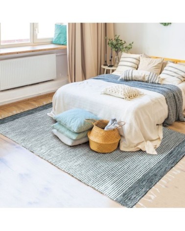 Tapis 100% coton bandes gris-blanc 160x230