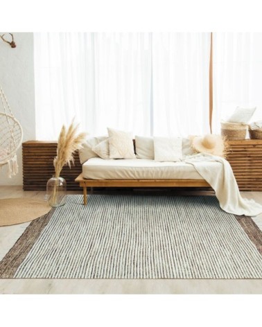 Tapis 100% coton bandes sable-blanc 160x230