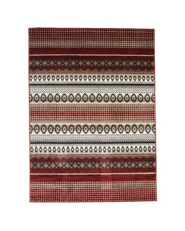 Tapis toucher laineux motifs lignes scandinaves rouge 133x190