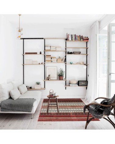 Tapis toucher laineux motifs lignes scandinaves rouge 133x190