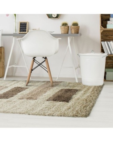Tapis à poils longs motifs rectangles beige 120x170