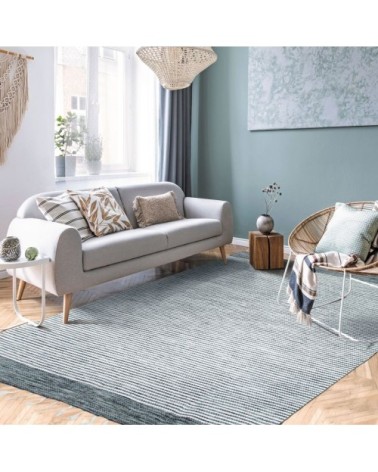 Tapis 100% coton bandes gris-blanc 190x290