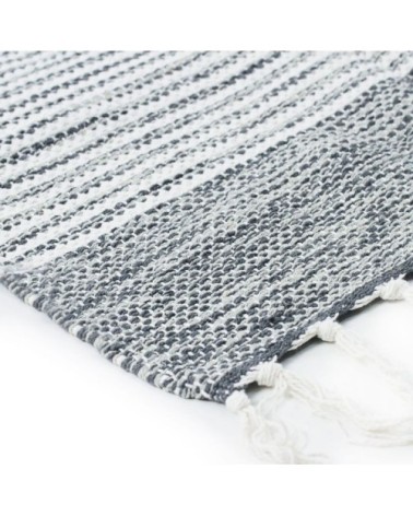 Tapis 100% coton bandes gris-blanc 190x290