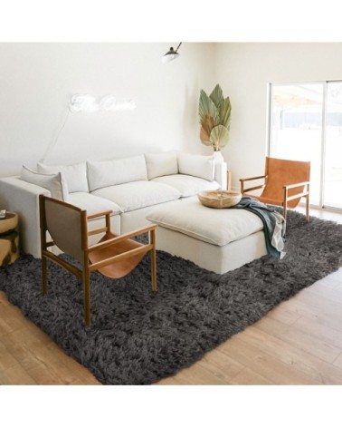 Tapis tout doux fausse fourrure gris foncé 197x290