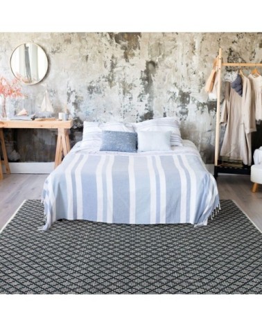 Tapis 100% coton blanc/écru-noir 190x290