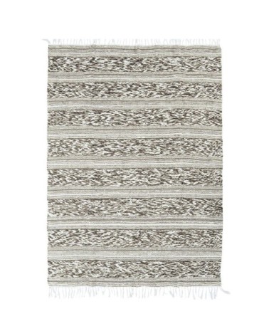 Tapis 100% coton bande blanc-sable 190x290