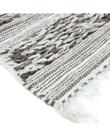 Tapis 100% coton bande blanc-sable 190x290