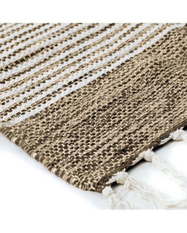 Tapis 100% coton bandes sable-blanc 190x290