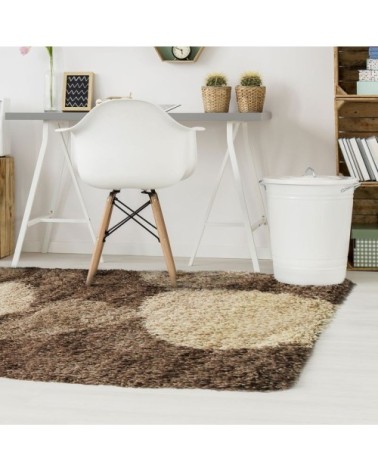 Tapis à poils longs motifs galets chocolat 120x170