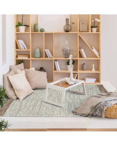 Tapis 100% coton bandes sable-blanc 120x170