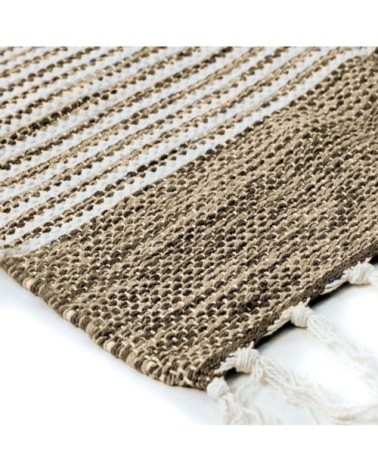 Tapis 100% coton bandes sable-blanc 120x170