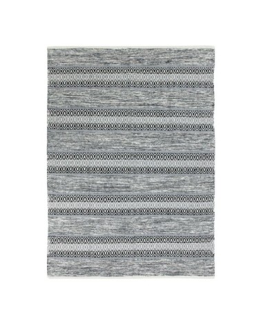 Tapis 100% coton bande ethno blanc-noir 160x230