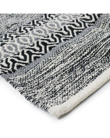 Tapis 100% coton bande ethno blanc-noir 160x230