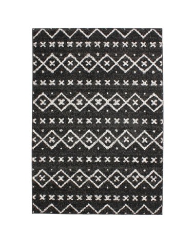 Tapis toucher laineux imprimé motifs ethniques noir 133x190