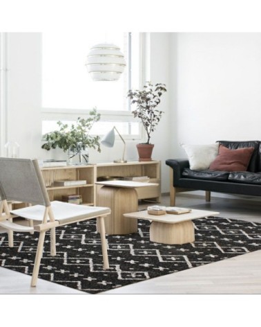 Tapis toucher laineux imprimé motifs ethniques noir 133x190