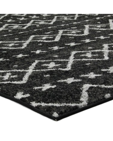 Tapis toucher laineux imprimé motifs ethniques noir 133x190