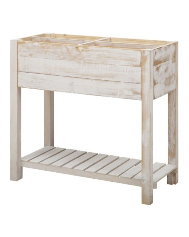 Jardinière sur pieds potager bois sapin blanc effet vieilli