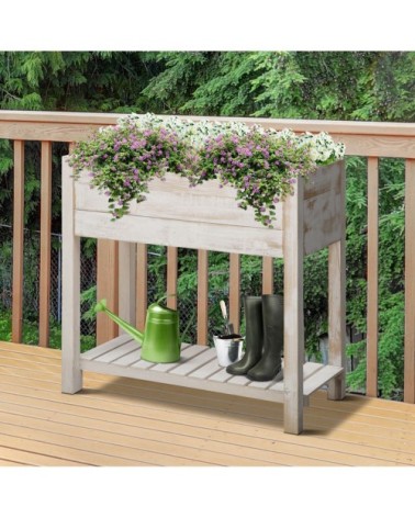 Jardinière sur pieds potager bois sapin blanc effet vieilli