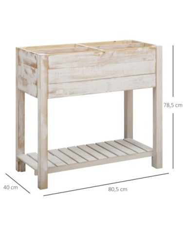 Jardinière sur pieds potager bois sapin blanc effet vieilli