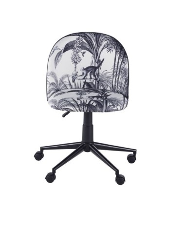 Chaise de bureau à roulettes motif jungle et métal noir