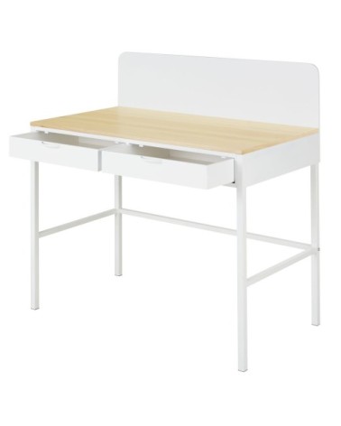 Bureau 2 tiroirs blanc et beige