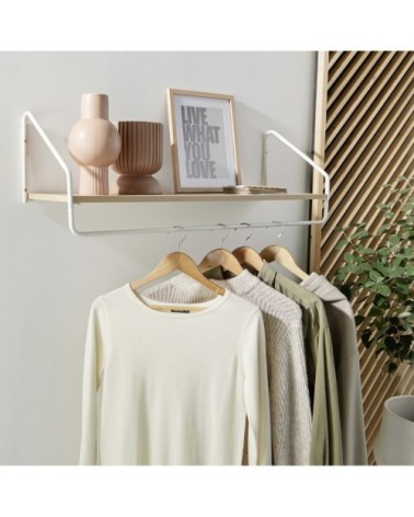 Penderie étagère murale bois et métal blanc L90 cm
