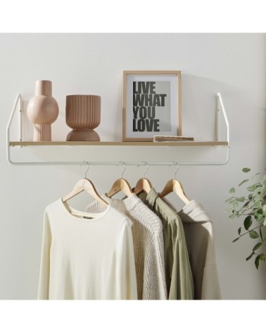 Penderie étagère murale bois et métal blanc L90 cm