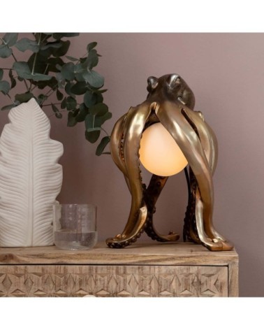 Lampe pieuvre en polyrésine et abat-jour en verre